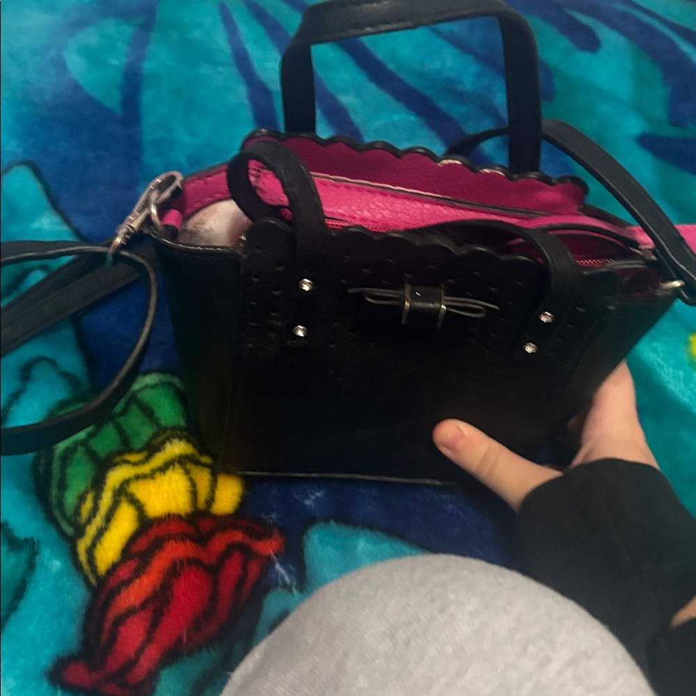 Black Handbag with Pink Interior